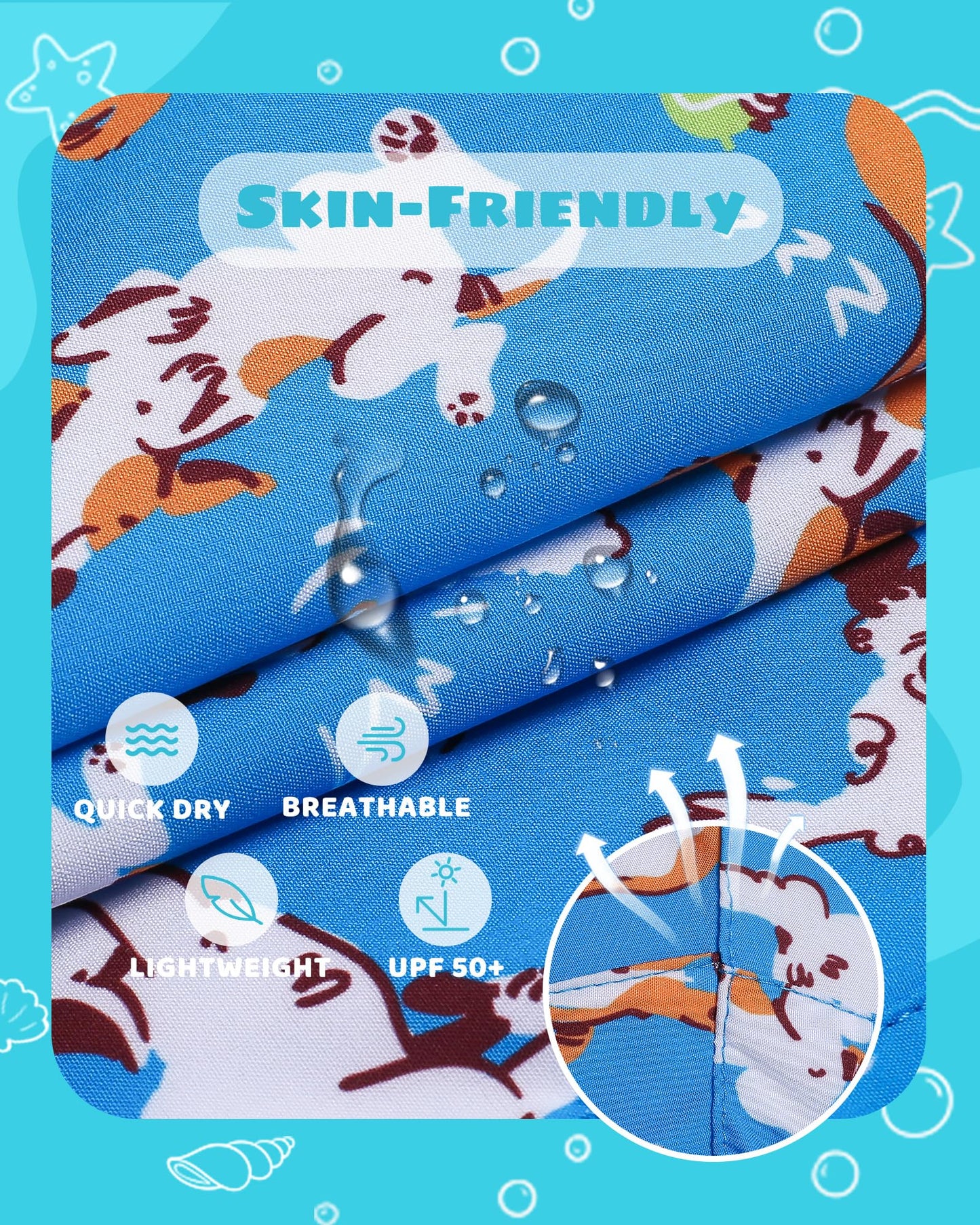maamgic Boys Swim Trunks with Compression Liner Toddler Stretch Swim Shorts Quick Dry Swimming Trunks Boxer Brief 2 in 1 Beach Shorts Blue Doggy 2T