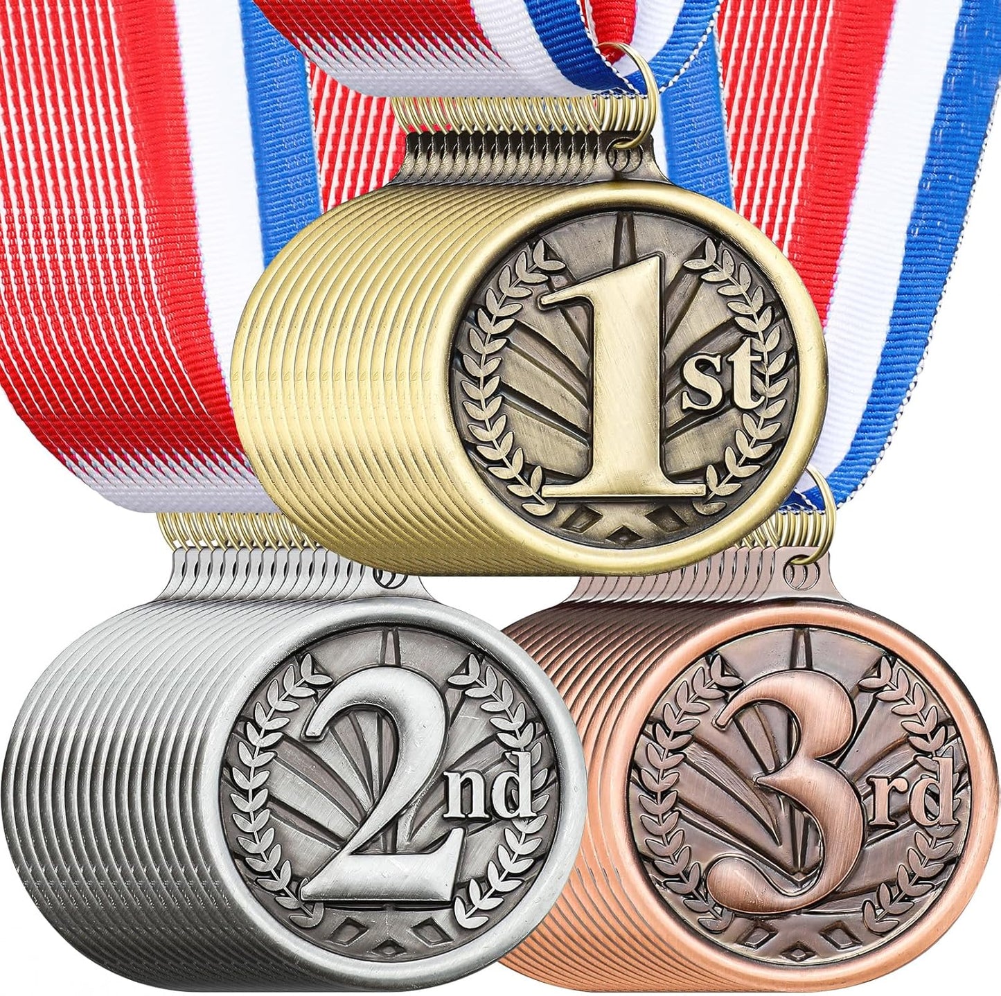 RoundFunny Award Medals - 1st, 2nd, 3rd Place Gold, Silver, Bronze Medals with Neck Ribbon | 2-Inch Trophy for Sports Competitions