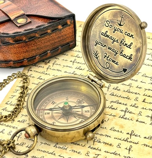 Brass Compass - So You can Always find Your Way Back Home - Engraved Compass - Personalized Compass Gift for him/her