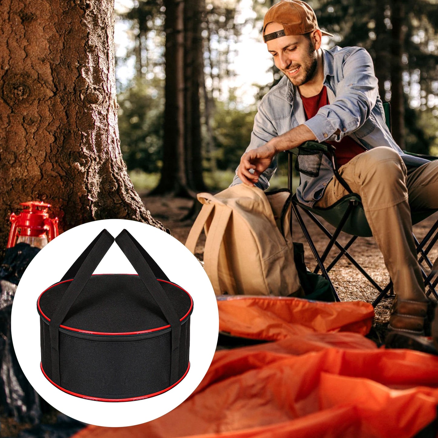 KH866 Camping Tableware Organizer Outdoor Hiking Plate Dishes Bowl Pot Storage Bag, Large Round Crockery Protectors Travel Dinnerware Chest, Camp Dish Bags with Zipper for Cupboard