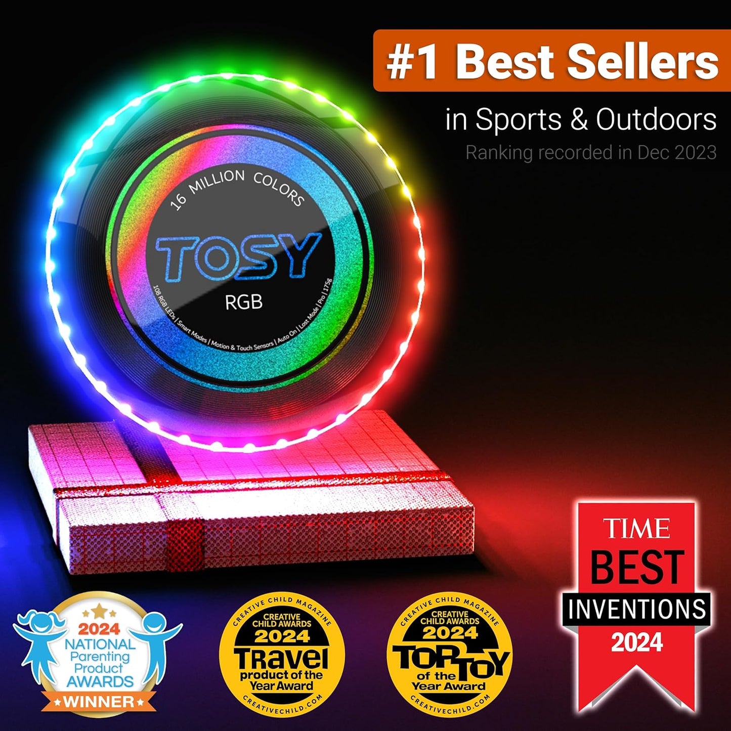 TOSY Flying Disc - Super Bright 108 RGB LED Lights | Rechargeable & Waterproof | Perfect for Kids & Teens