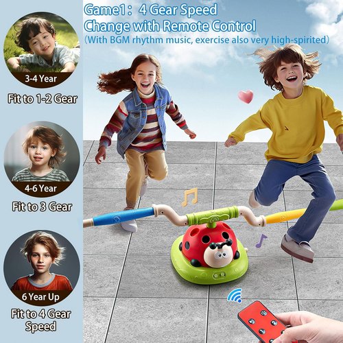 3 in 1 Musical Jump, Toss Ring Game and Stomping Launch Rocket Launcher for Kids Outdoor Toys with Remote Control, Indoor Outside Toy for Kids Ages 4-8 Toys for Ages 5-7 8-13 Birthday Gifts