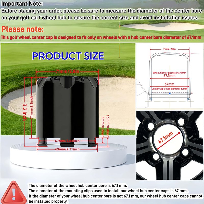 WUKO HUNT Golf Cart SS Wheel Center Cap Cover, ITP Push in Style Wheel Hub Caps Dust Cover for EZGO Club Car Yamaha and Other Models 8,10,12,14 inch Wheel,4 PCS(Gloss Black with Black SS)