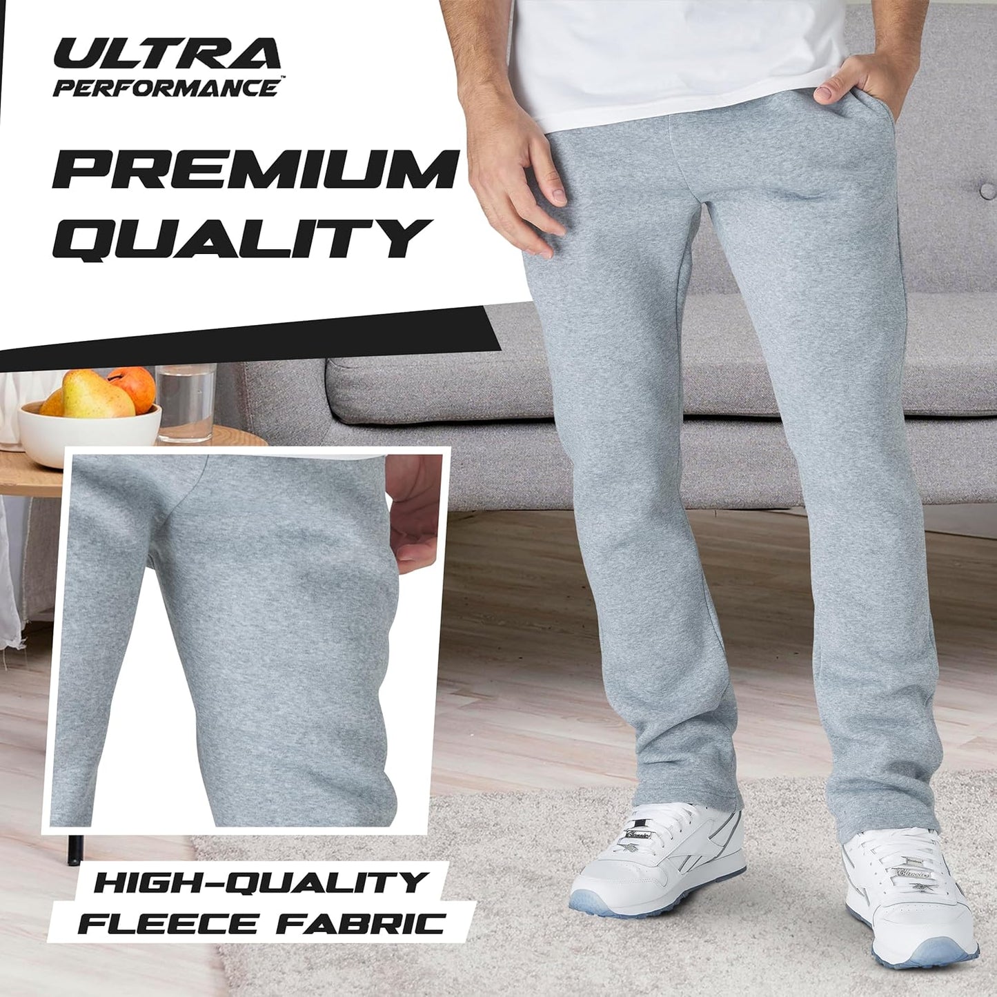 Ultra Performance Men's Fleece Sweatpants - Wide Leg Design with Pockets | 3-Pack for Ultimate Comfort