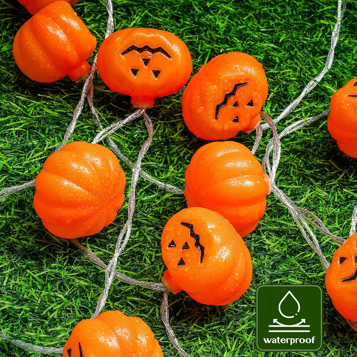 Avswdwbo Halloween Decorations Pumpkin String Lights - 20 LED 10 FT 3D Cute Waterproof Orange Jack-O-Lantern Battery Operated Lights, 2 Modes Steady/Flickering Light for Indoor Outdoor Party Decor