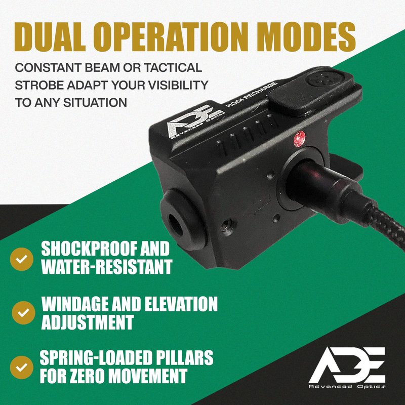 Ade Advanced Optics HG54R Rechargeable Pistol Laser Light – Red LED Sight with Strobe Combo for Handgun – Fits Springfield Hellcat OSP/PRO, Sub Compact Micro 9mm Rail Mounted Tactical Laser Beam