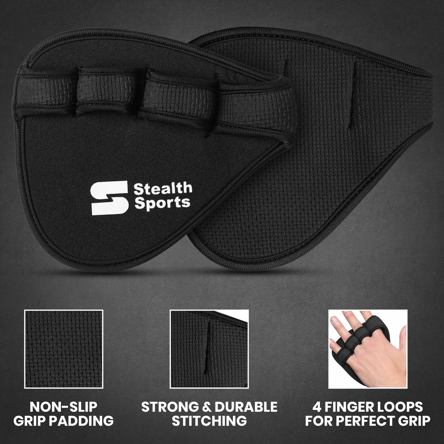 Stealth Sports Weight Lifting Gym Grip Pads Non-Slip Neoprene Pull Up Bar Pads Substitute of Workout Gloves Prevents Callus Tears–Calisthenics Fitness Weightlifting Grip Gloves (4 Loop)