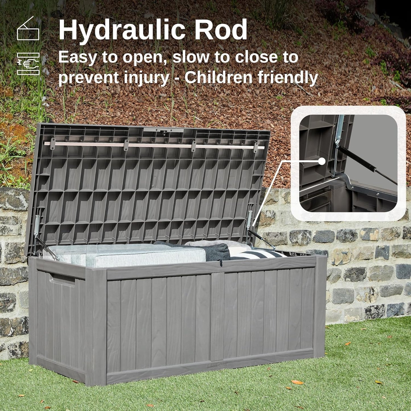 31 Gallon Waterproof Outdoor Storage Box - Lockable Resin Deck Bin for Patio Cushions & Tools - UV Resistant, Black