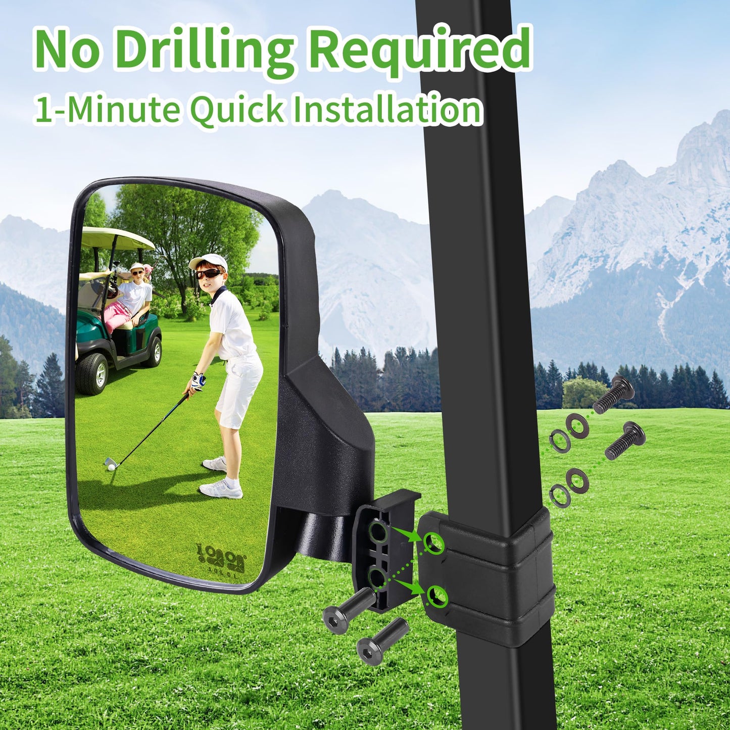 10L0L Golf Cart Mirror Side No Drilling Required, Patriotic Style Folding Mirror Universal Fits Yamaha, Club Car, EZGO, Golf Cart