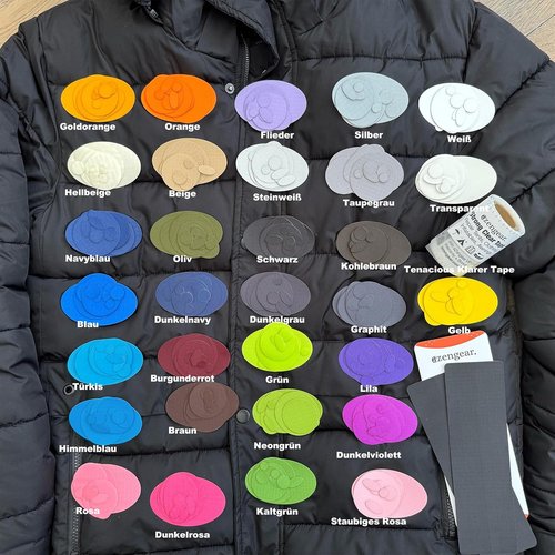 aZengear Down Jacket Repair Patches Kit - 33 Waterproof Self-Adhesive Patches in Black, Clear & Navy