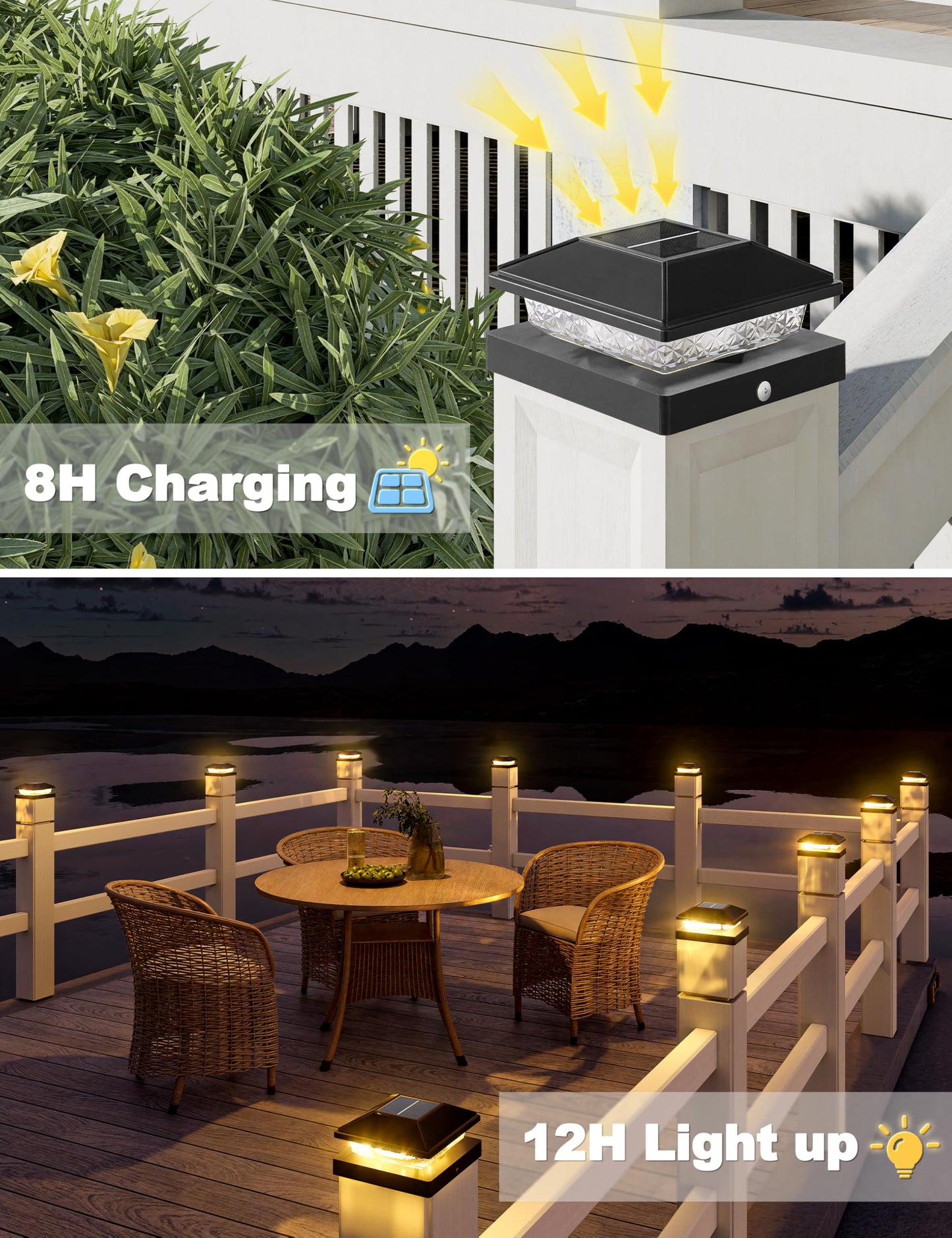 VOLISUN 4x4 Solar Fence - Post Cap Lights 16pack Outdoor Waterproof, Black Deck Post Cap Light with Warm White,for 4x4 Wooden/4x4 Vinyl