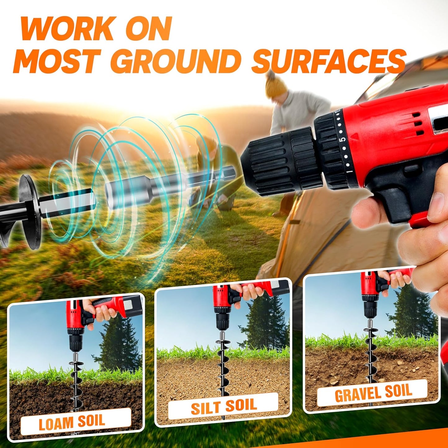 Premium 4 Pack Ground Anchors - Heavy Duty Screw-In Anchors with Power Nut Driver for Tents & Swing Sets