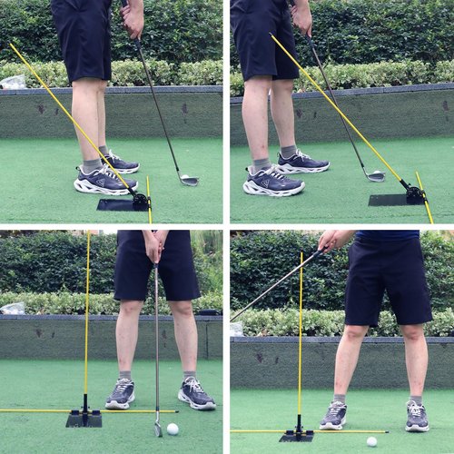 Amy Sport Golf Practice Plate with 180° Adjustable Guide, Durable Metal Plane Trainer Aid for Aiming Putting Swing & Golf Teaching, Stable Training Aid Alignment Stick Base for All Levels (Dark Black)