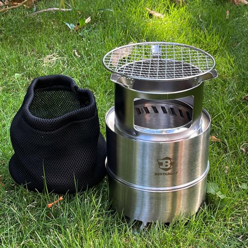 Bestargot Camping Wood Stove, Extra Large Size 8 x 12 inches, Portable Smokeless Fire Pit, Stainless Steel, Windproof & Stackable Gas Burner for Camping, Hiking, Fishing, Hunting, Survival Stove