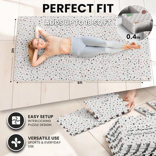 Bemaxx Gym Mats Set - 18 Pcs EVA Interlocking Foam Tiles | 18 Sqft Protective Flooring for Home Workouts