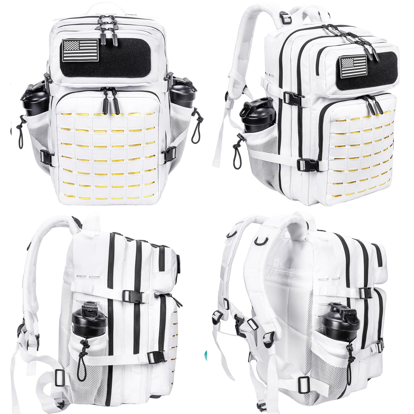 LHI Tactical Military Backpack for Men and Women 45L Large Molle Army Assault Pack 3 Day Travel Backpacks - White