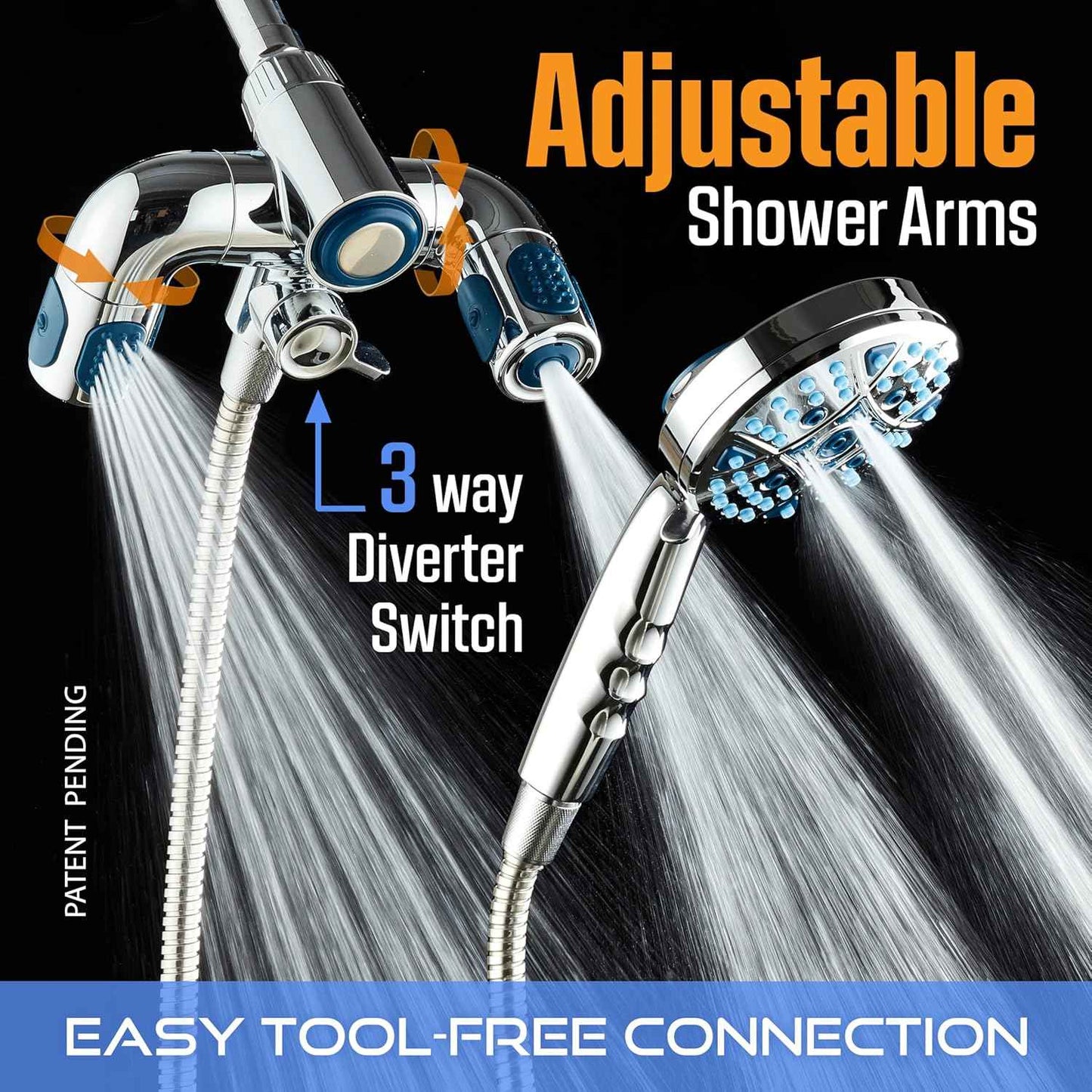 Polaris High Pressure Shower Head & Handheld Combo - 208 Settings, Magnetic Dock, Chrome Finish