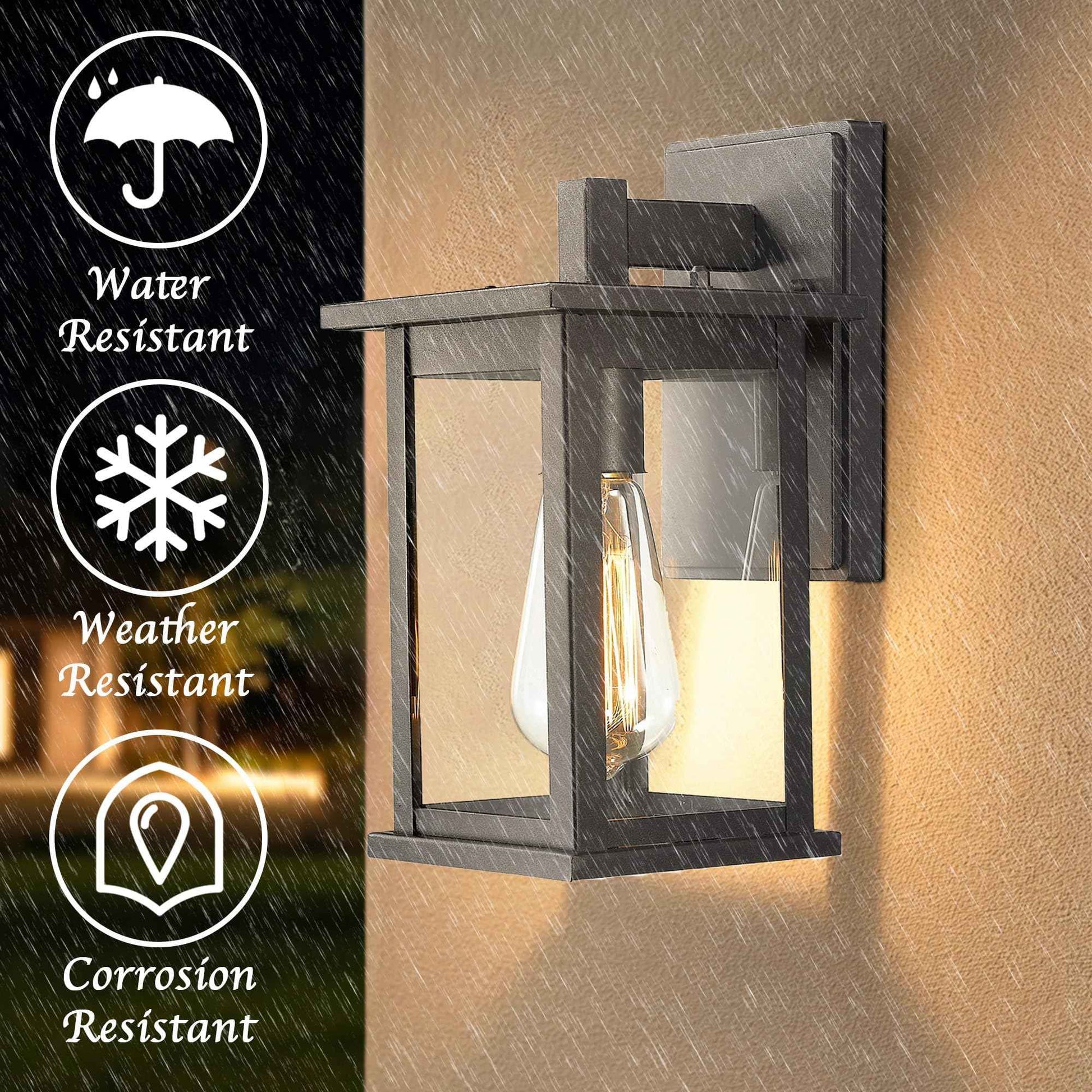 Bestshared Outdoor Wall Sconce, Anti-Rust Outdoor Wall Mounted Light, Black Carriage Lantern Lamp, Outside Porch Light,Exterior Lighting Fixture with Clear Glass for Home, Garage (Black, 2 Pack)