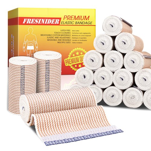 FRESINIDER Premium Elastic Bandage Wrap, 18 Pack 4" Cotton Latex Free Compression Bandage Wrap with Touch Closure at Both Ends, Support & First Aid for Sports, Medical, and Injury Recovery