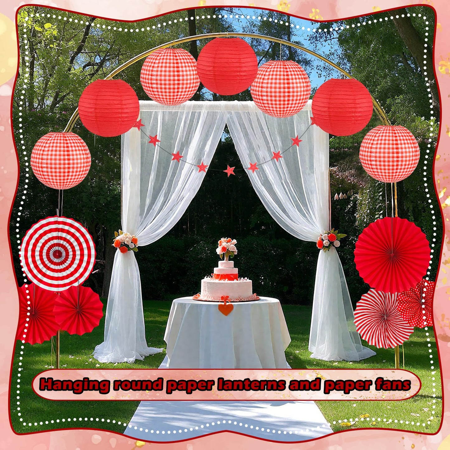 Peywot 15Pcs Red Party Decorations Supplies Set, Hanging Red Paper Lanterns Paper Fans for Home Decor Birthday Wedding Graduation Picnic BBQ Baby Shower Pizza Party