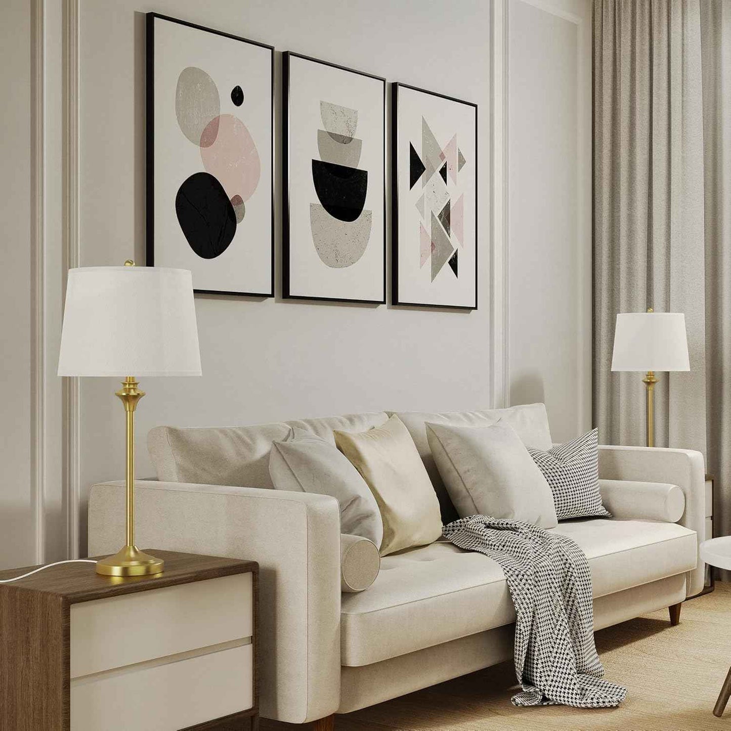 Brass Gold Table Lamps Set of 2 - 26" Modern Buffet & Nightstand Lamps for Living Room, Bedroom, Office