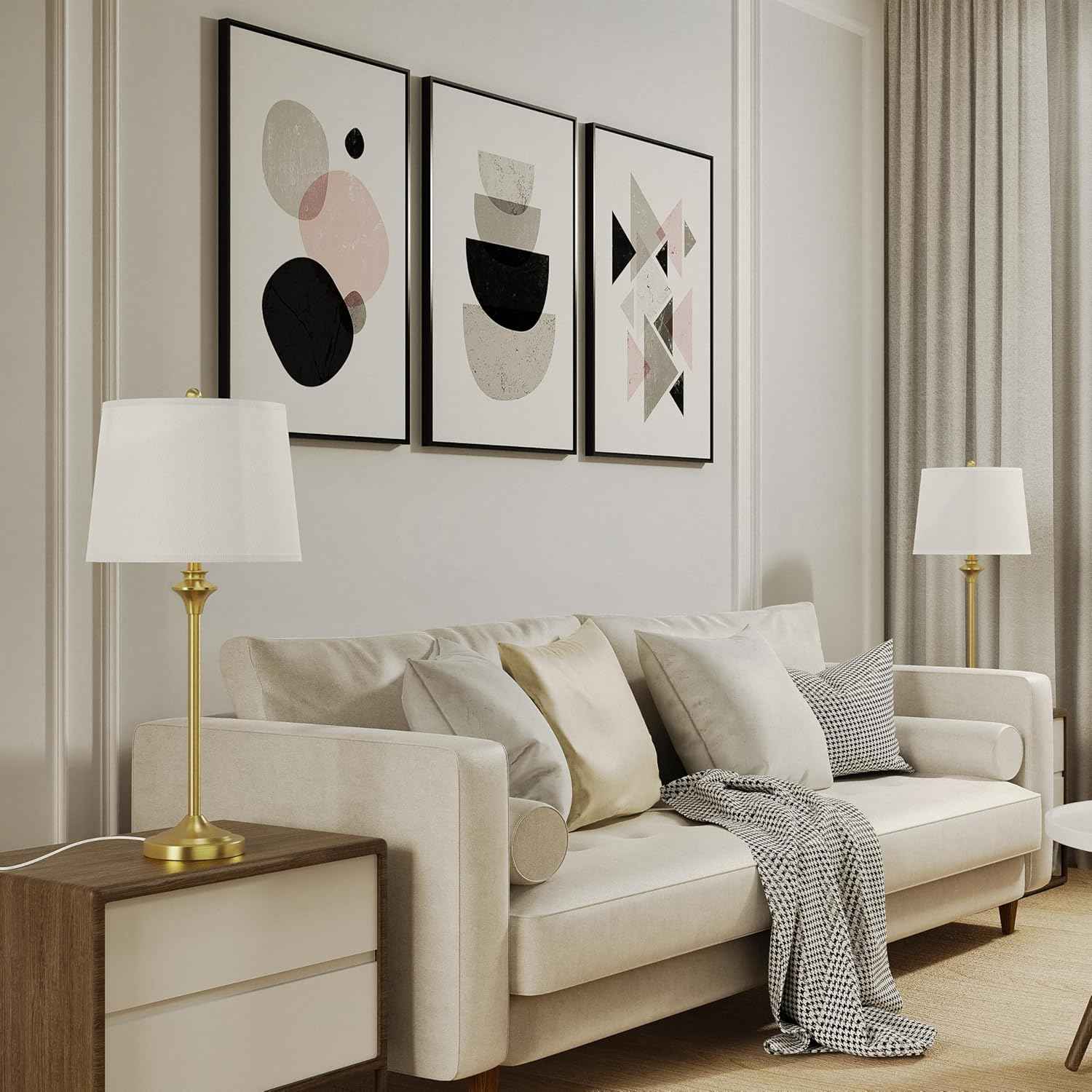 Brass Gold Table Lamps Set of 2 - 26" Modern Buffet & Nightstand Lamps for Living Room, Bedroom, Office