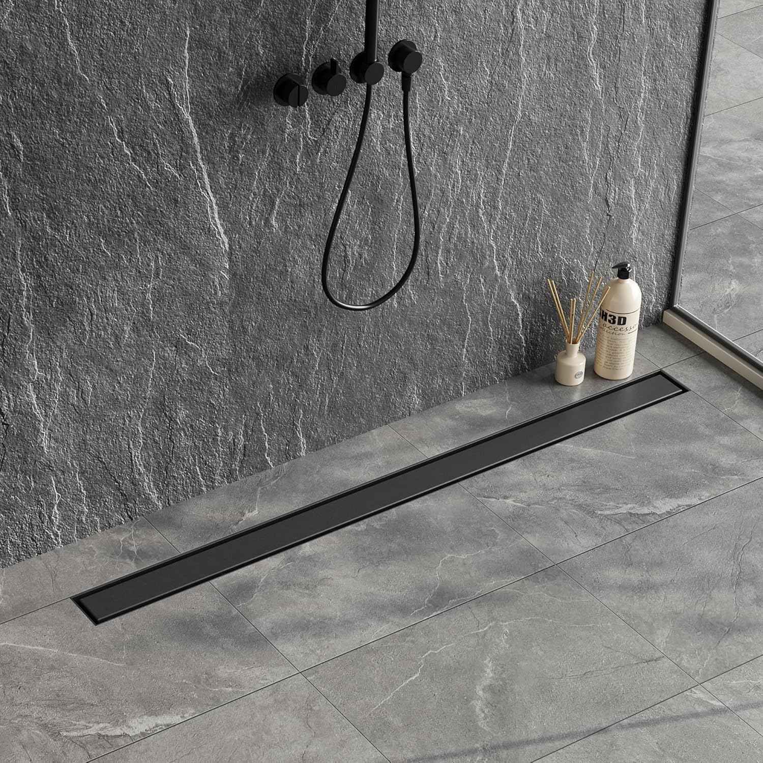 Neodrain 18-Inch Gold Linear Shower Drain - Brushed Brass, Tile Insert Cover & Hair Strainer
