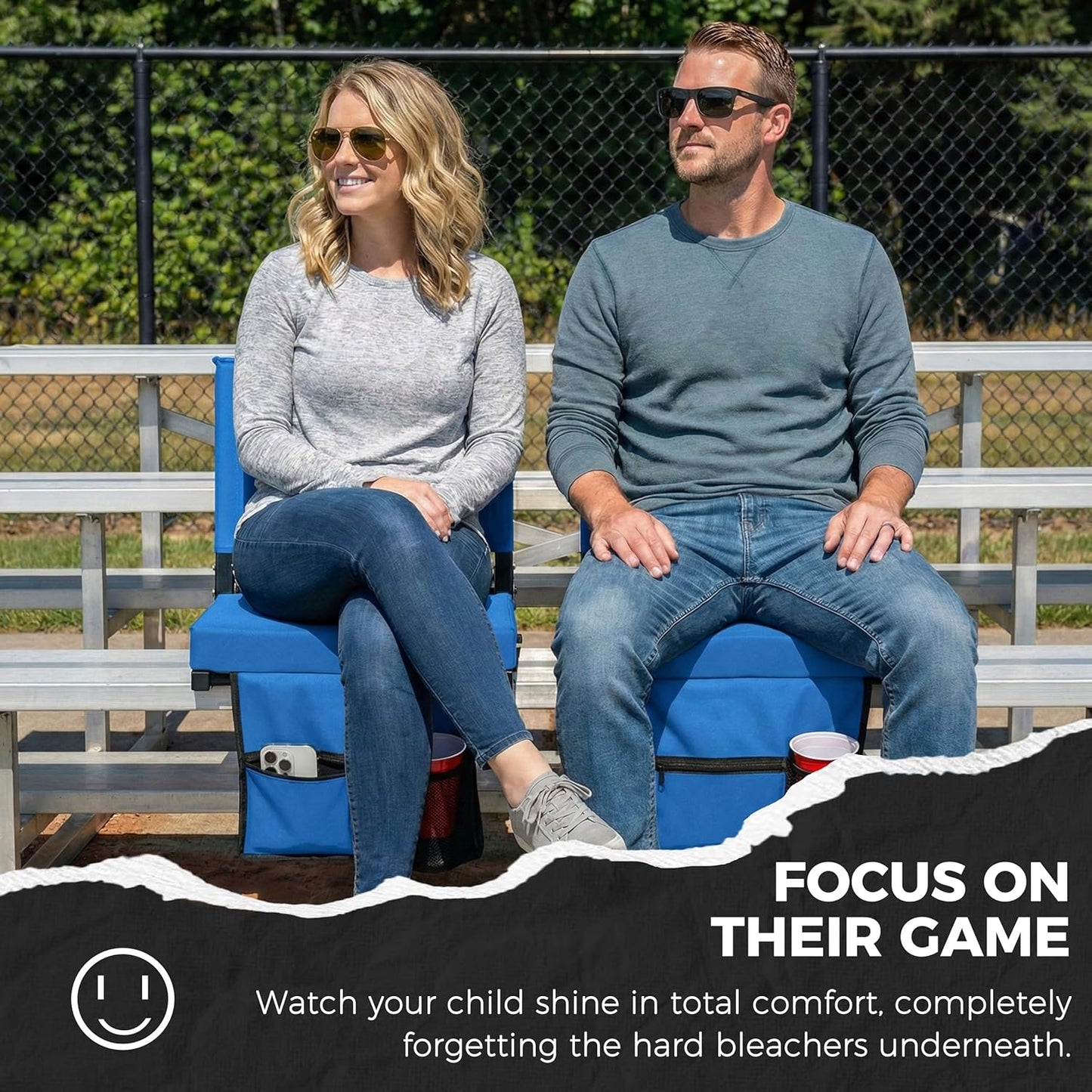 Sport Beats Stadium Seats - Comfortable Bleacher Chairs with Back Support & Thick Padding | Includes Shoulder Strap
