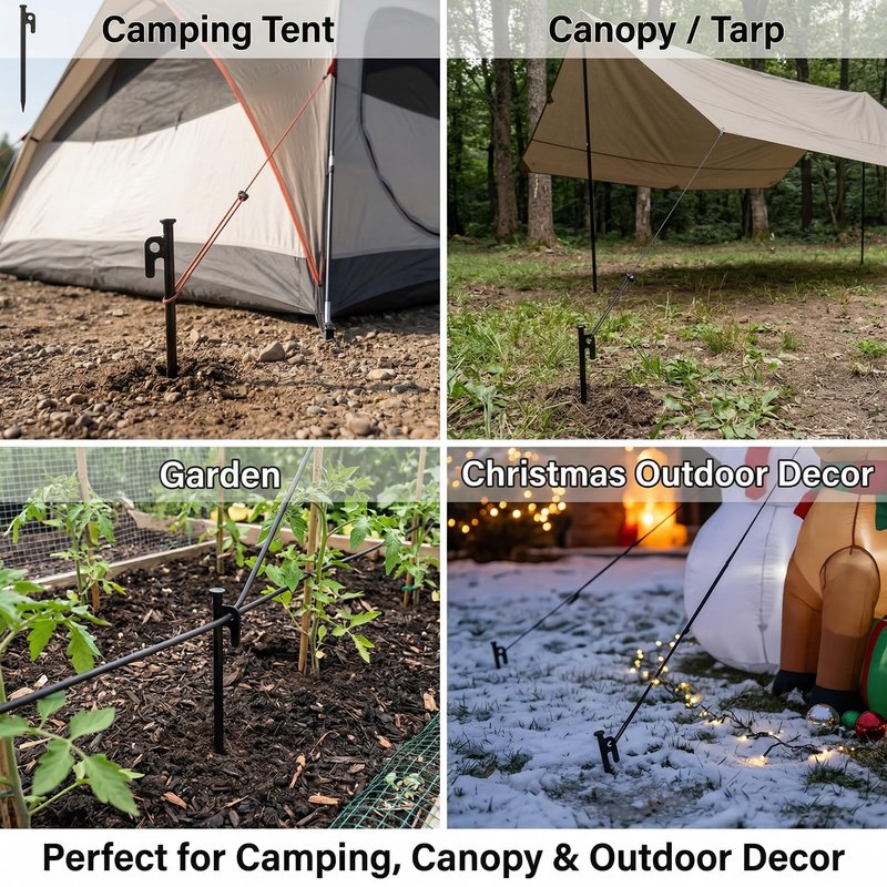 FANEAMADE 12 Inch Heavy Duty Tent Stakes 10 Pack, Steel Ground Stakes for Camping, Trampoline, Canopy, Tarp and Garden Anchoring, Rust Resistant Outdoor Pegs