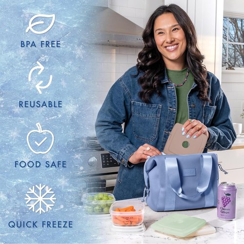 Fit & Fresh Slim Ice Packs - Quick Freeze Reusable Lunch Packs | Long-Lasting & Space-Saving, 4-Pack Multicolor