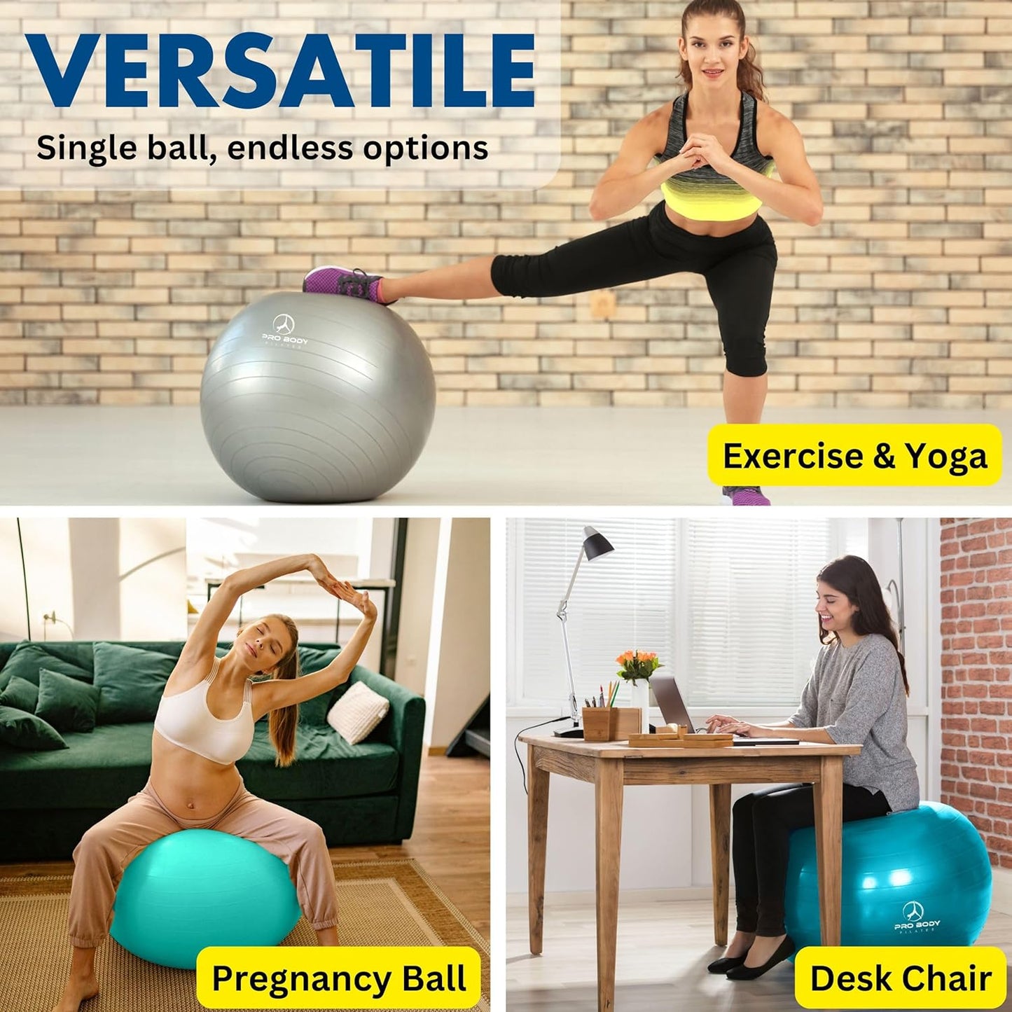 ProBody Pilates Yoga Ball - Stability Exercise Ball for Pregnancy, Workouts & Physical Therapy | Various Sizes