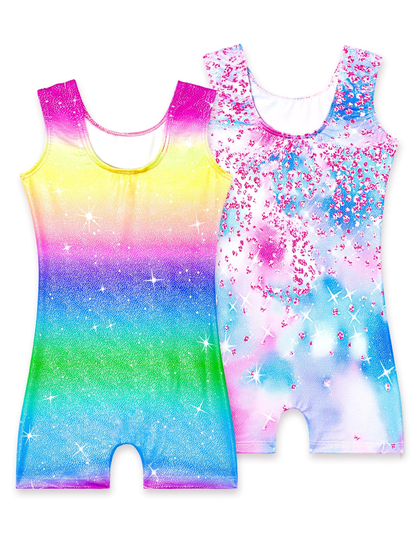 Nokecina Leotard for Girls Gymnastics Size 2t 3t Pink Stars Tumbling Bodysuits Rainbow Stripes Biketard 2 Pack Sparkly Unitards