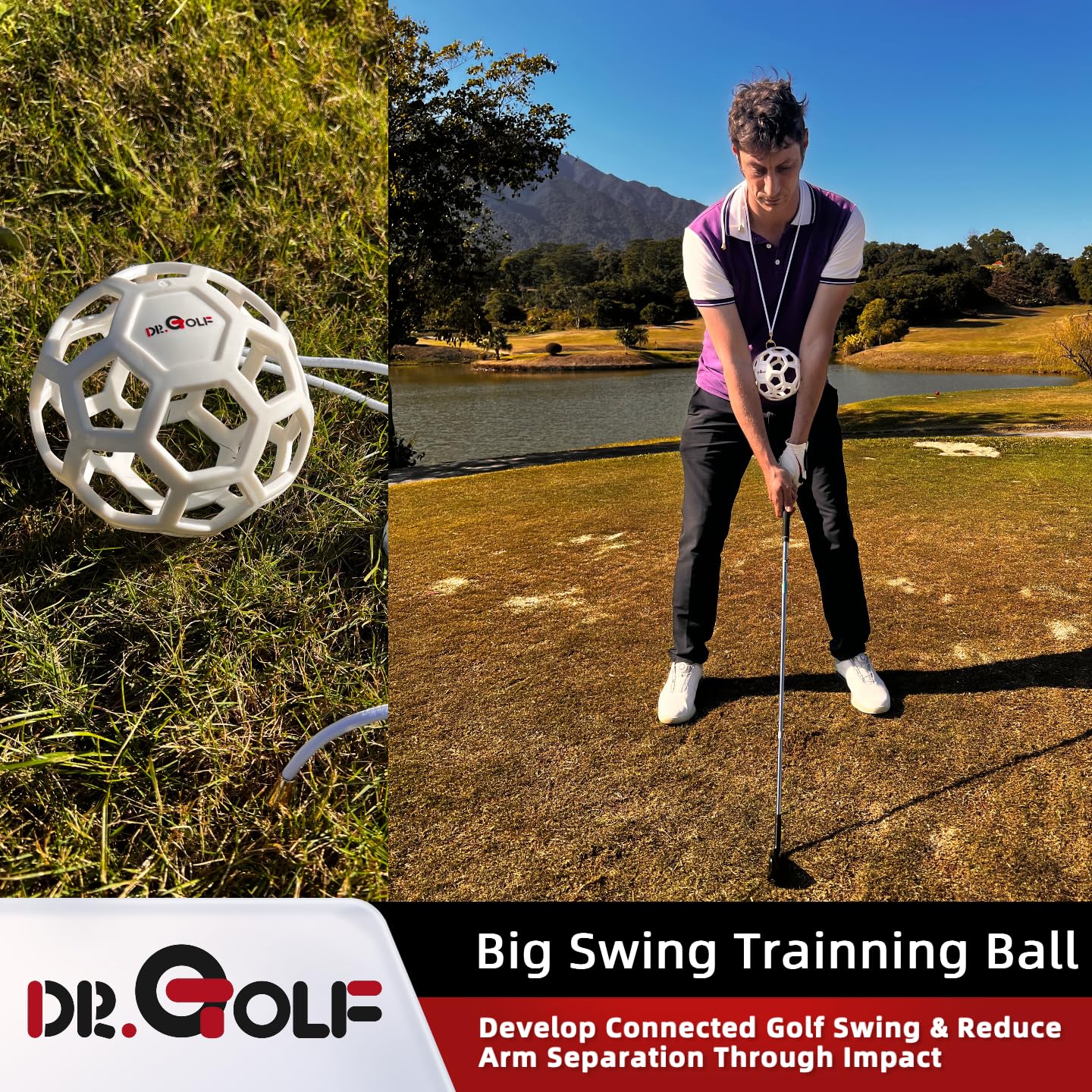 Dr. Golf Big Swing Training Ball - Advanced Muscle Memory Trainer for Arm-Hand Synchronization, Develop Connected Golf Swing & Reduce Arm Separation Through Impact (White)