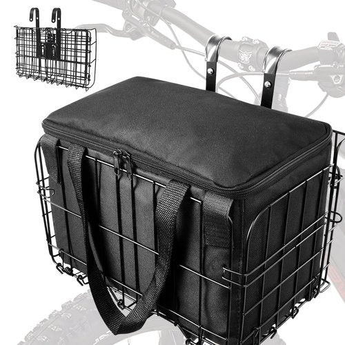 LIQING Bike Basket Front Folding Bicycle Basket with Removable Liner Bag, Quick Release Design Metal Ebike Basket for Adult Women/Men Carrying Dogs, Pets, Fruit & Grocery (XL-Black)