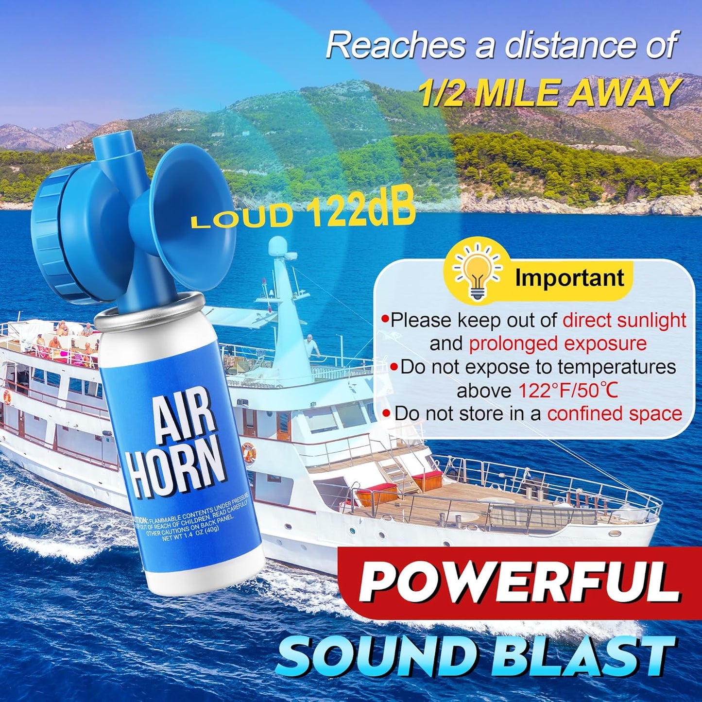 Saillong Marine Boat Air Horn - Loud 1.4oz Safety Horn for Emergency Use | Compact Mini Design