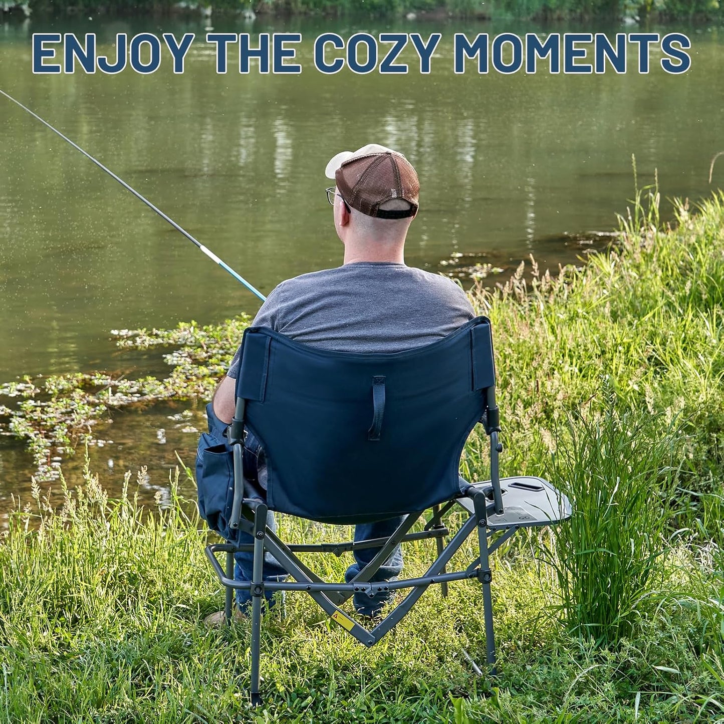 Timber Ridge Camping Directors Chair - Portable Heavy-Duty Folding Chair with Side Table | 400lbs Capacity, Blue