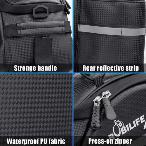 BOBILIFE Bike Trunk Rear Rack Bag - Waterproof Bicycle Travel Expedition Rack Cargo Helmet Carrier Bag with Bottle Holder for Bicycle, E-Bike