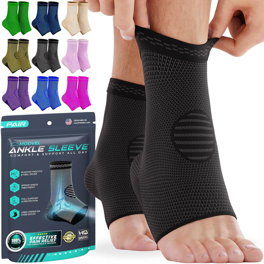 Modvel Foot & Ankle Brace Socks for Sprained Ankle Compression Sleeve - Plantar Fasciitis Relief Brace, Foot Support for pain Women & Men - Tendonitis & Arthritis Feet Sleeve, Stabilizing Ankles Wrap