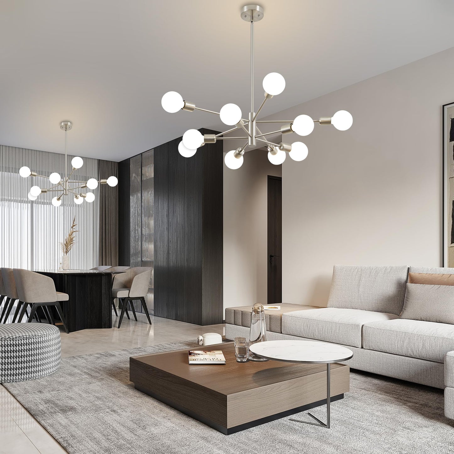 Deyidn Sputnik Chandelier Modern Brushed Nickel Chandeliers Mid Century Ceiling Lighting Fixture for Living Room, Kitchen, Bedroom, Dining Room, and Farmhouse (10-Light)