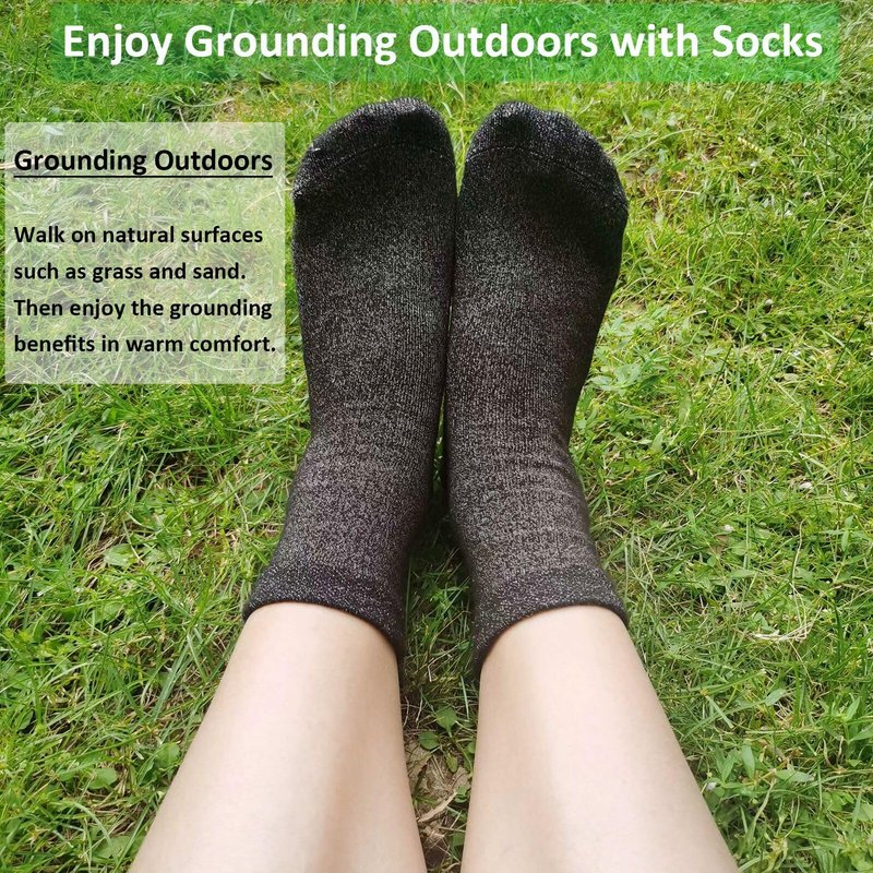 Merisky Grounding Socks - Conductive Silver Fiber Crew Socks for Women Men, Earth Connected for Mat Sheets Shoes, 1 Size Fits Most, Soft Comfort (Black, 1 Pair)