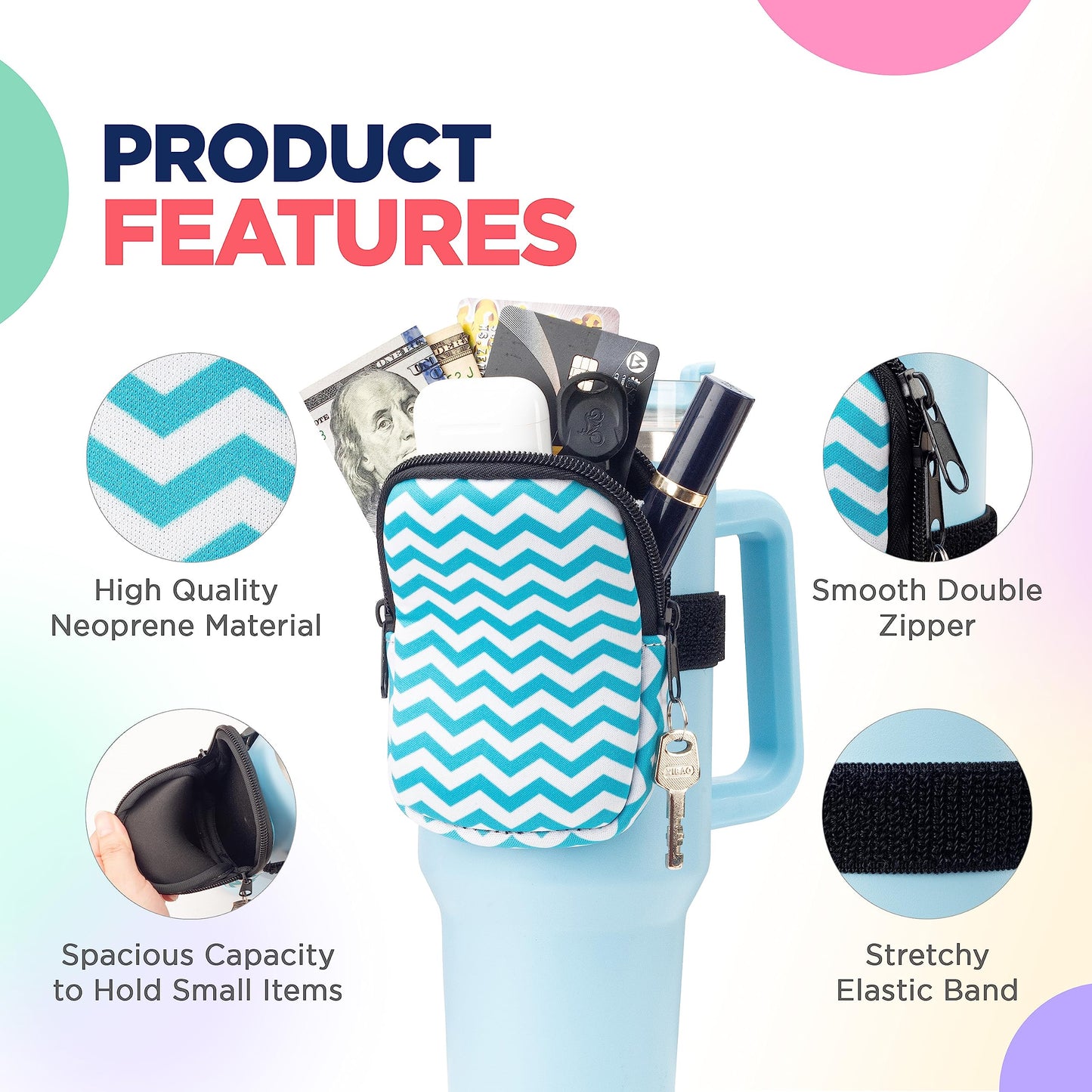 Water Cup Bottle Pouch Accessory | Compatible with Stanley Tumbler| Great for Workouts, Gym, Running, Walking, Sports| Keeps Cards, Keys, and Earphones Safe| Fun and Cute Designs (Soccer)