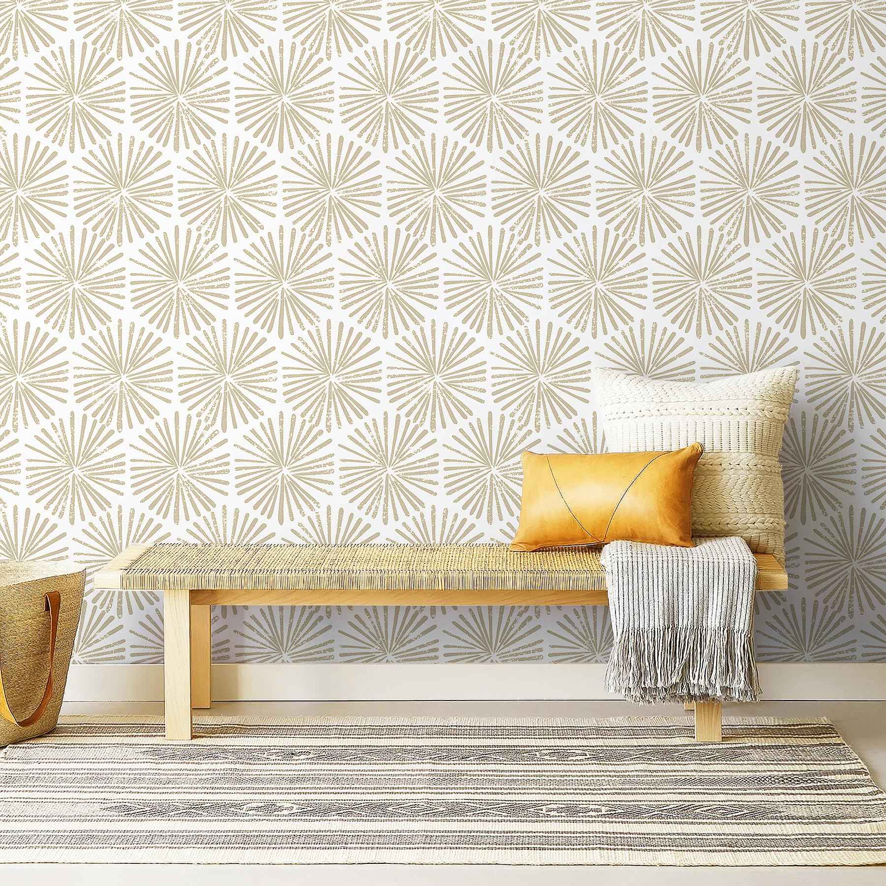 Safiyya 196"x17.3"Peel and Stick Wallpaper Boho Beige Contact Paper Peel and Stick Wall Paper Removable Wallpaper for Bedroom Covering Vinyl Rolls