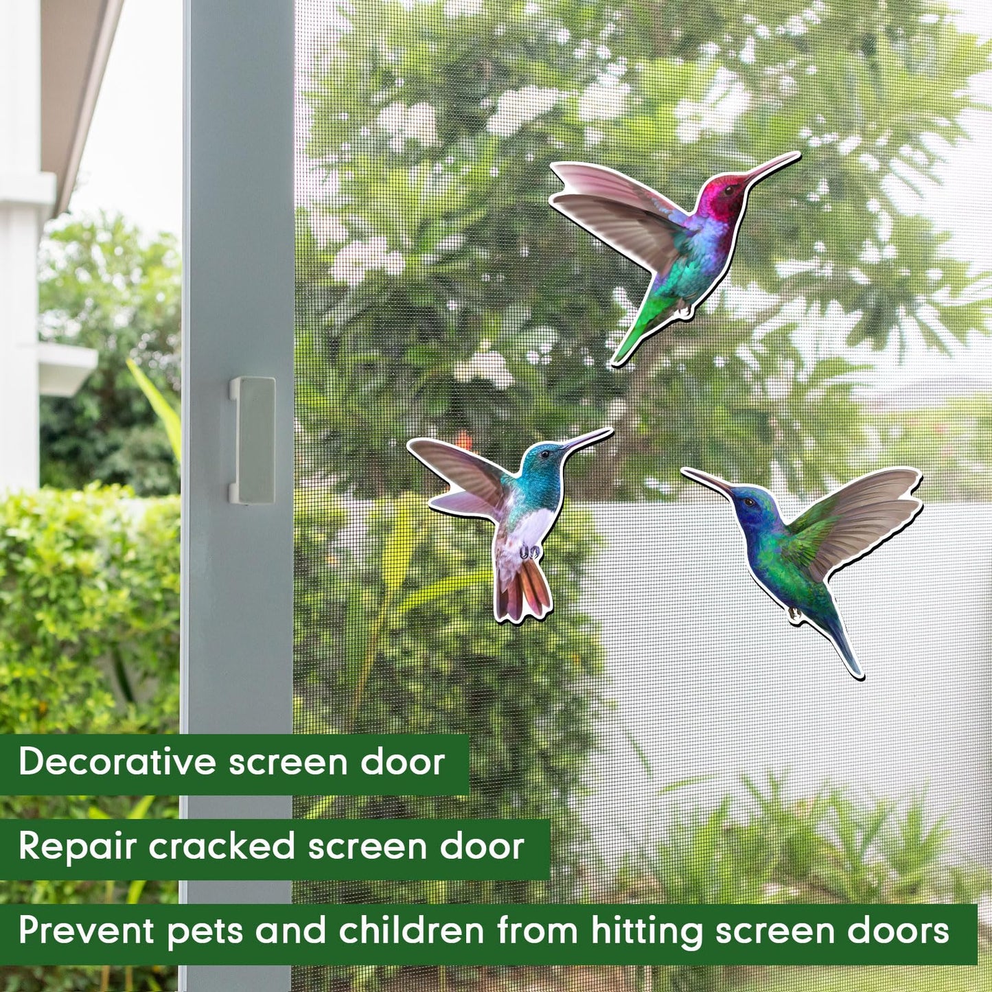 Konohan 3 Pairs Hummingbird Screen Door Magnets Double Sided Patio Flexible Magnetic Screen Saver Decorative Retractable Window Magnetic Decals for Sliding Patio Door (Bright)
