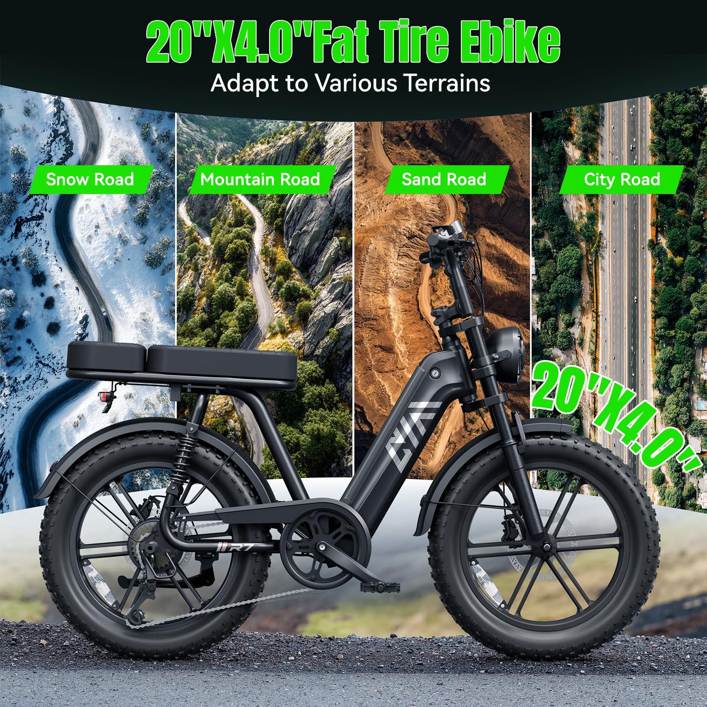 TST Electric Bike for Adults 1500W Peak 20" Fat Tire All-Terrain E-Bike 60 Miles Electric Dirt Bike for Road Sand Mountain Snow - 48V 15AH Battery
