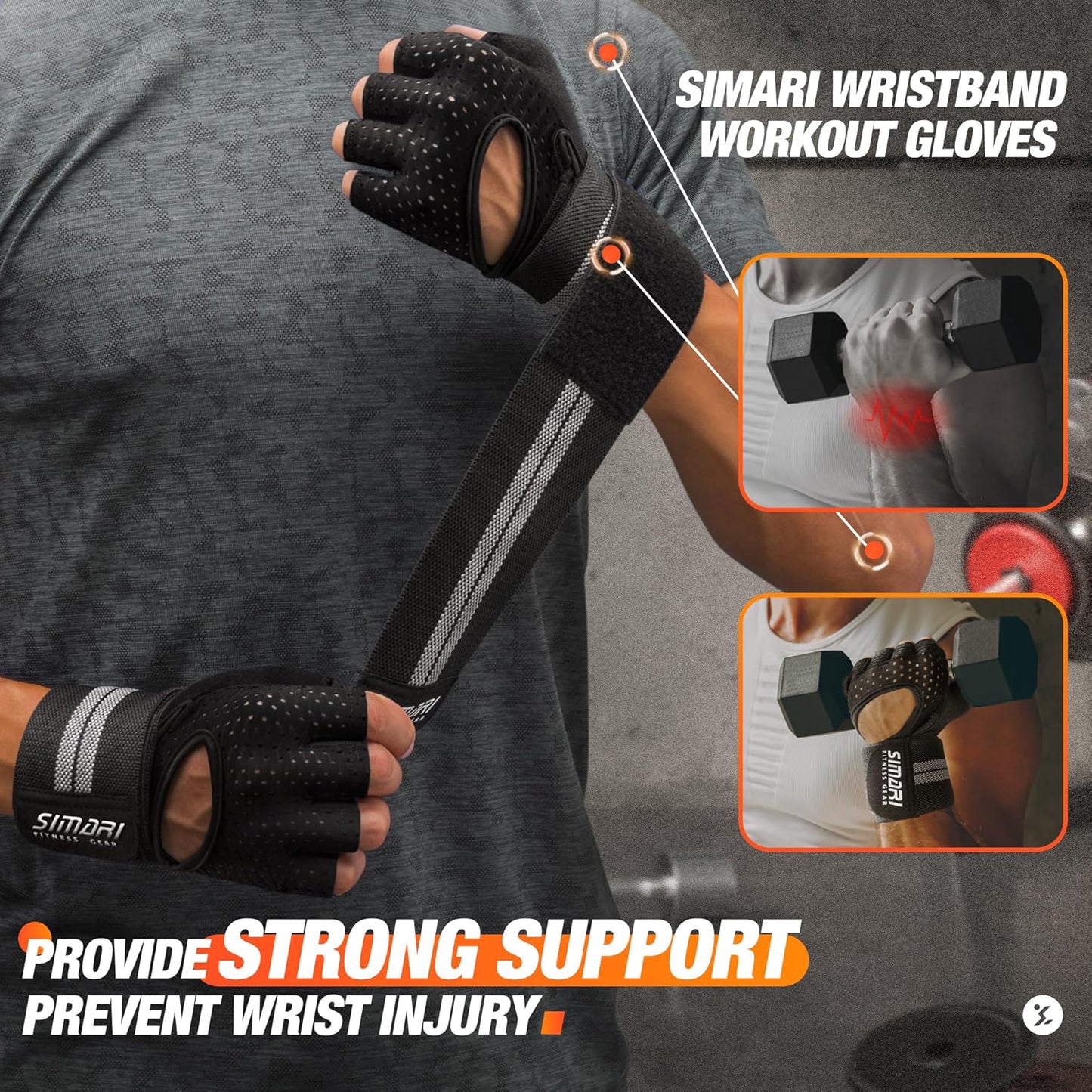 SIMARI Workout Gloves - Breathable Padded Weight Lifting Gloves with Wrist Wraps | Full Palm Protection, Fingerless, Black