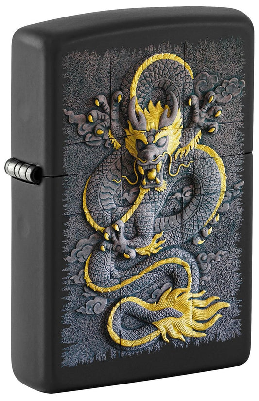 Zippo Lighter: Stone Dragon Design - Black Matte 81713