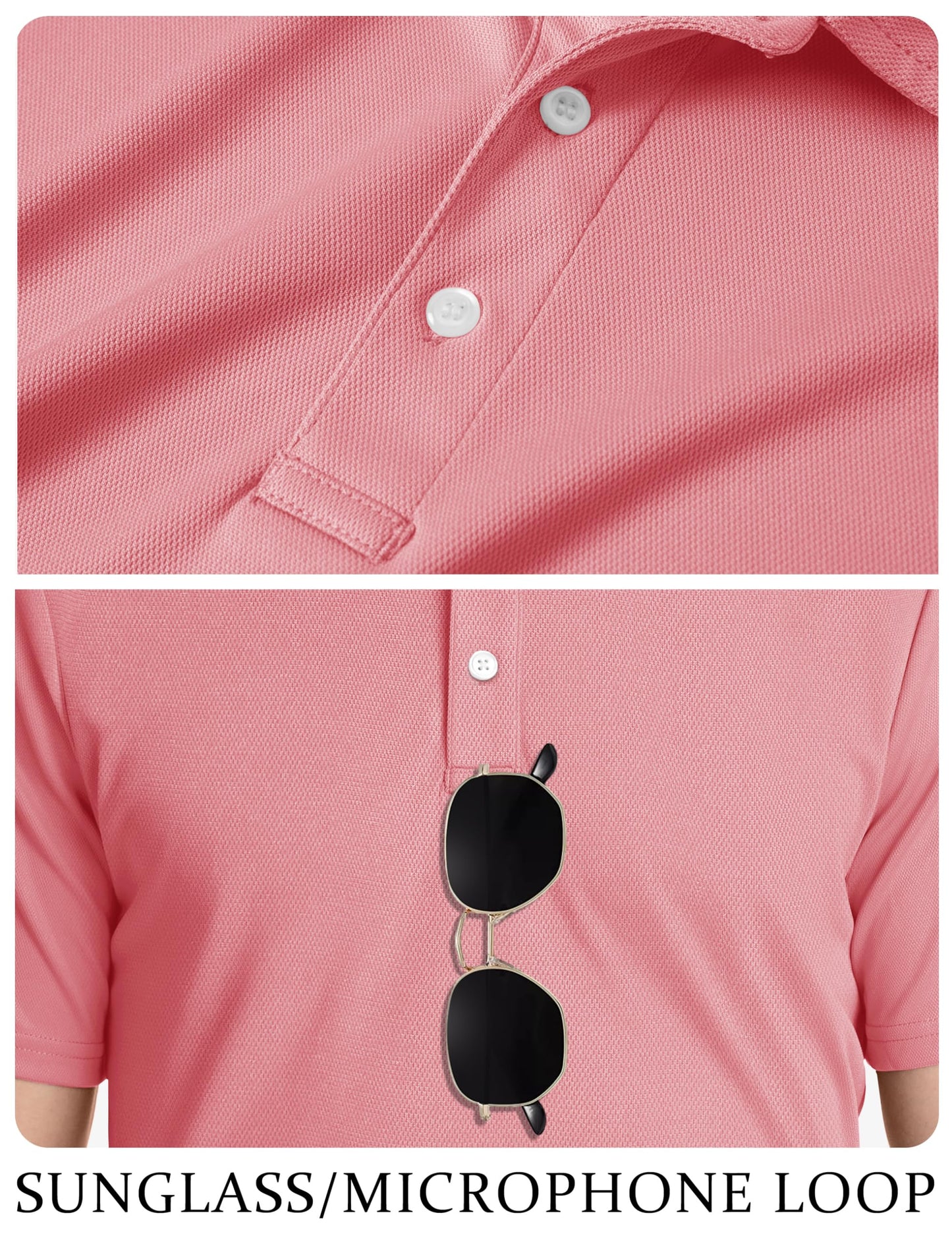 TACVASEN Mens Golf Shirt Dry Fit Mens Polo Shirts Short Sleeve Performance Golf Polos for Men with Collar Work Shirts Dark Pink, 3XL