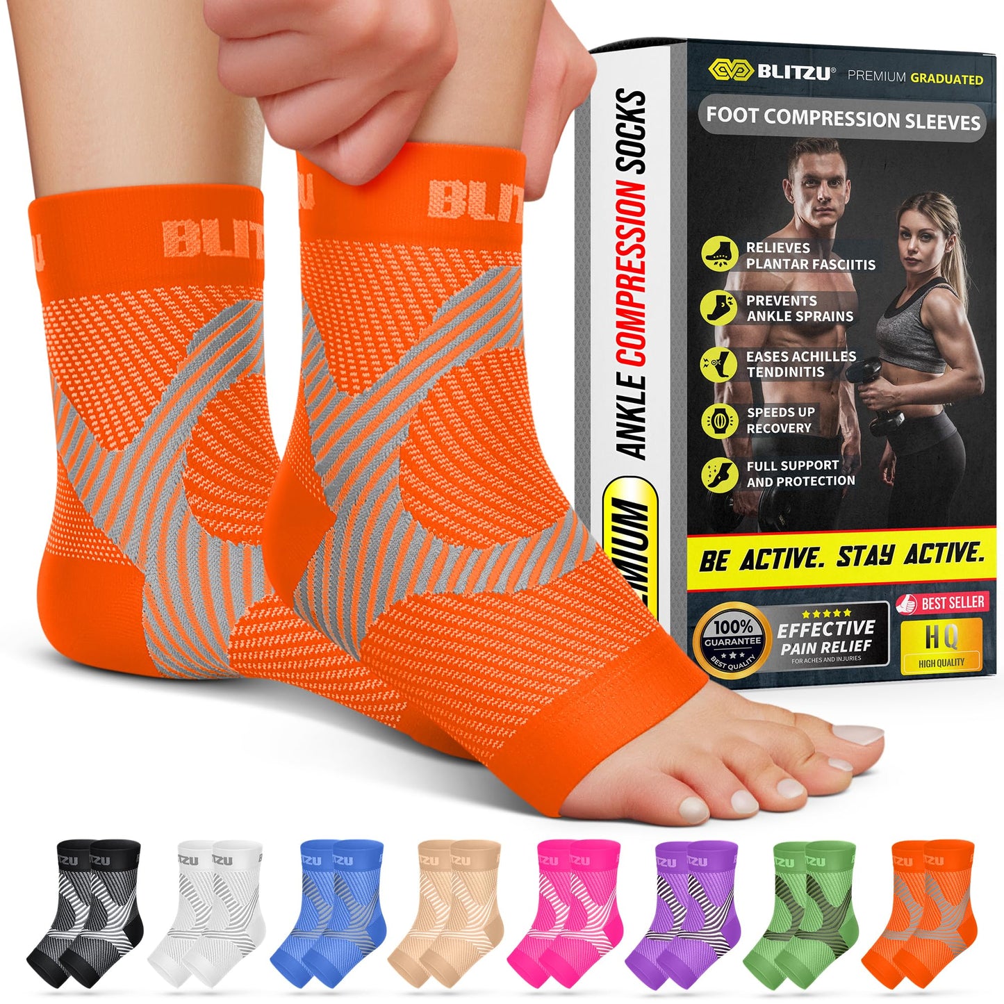 Compression Socks for Plantar Fasciitis, Achilles Tendonitis, Arthritis Relief, Ankle Brace Compression Sleeve with Foot Arch Support, Ankle Wrap for Women, Men, Swelling & Heel Pain Orange XXL