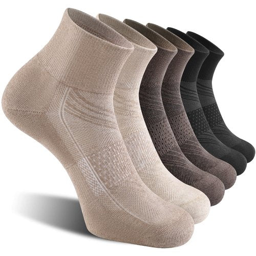 CS CELERSPORT 6 Pack Men's Ankle Socks with Cushion, Sport Athletic Running Socks, Brown Mixed, Large