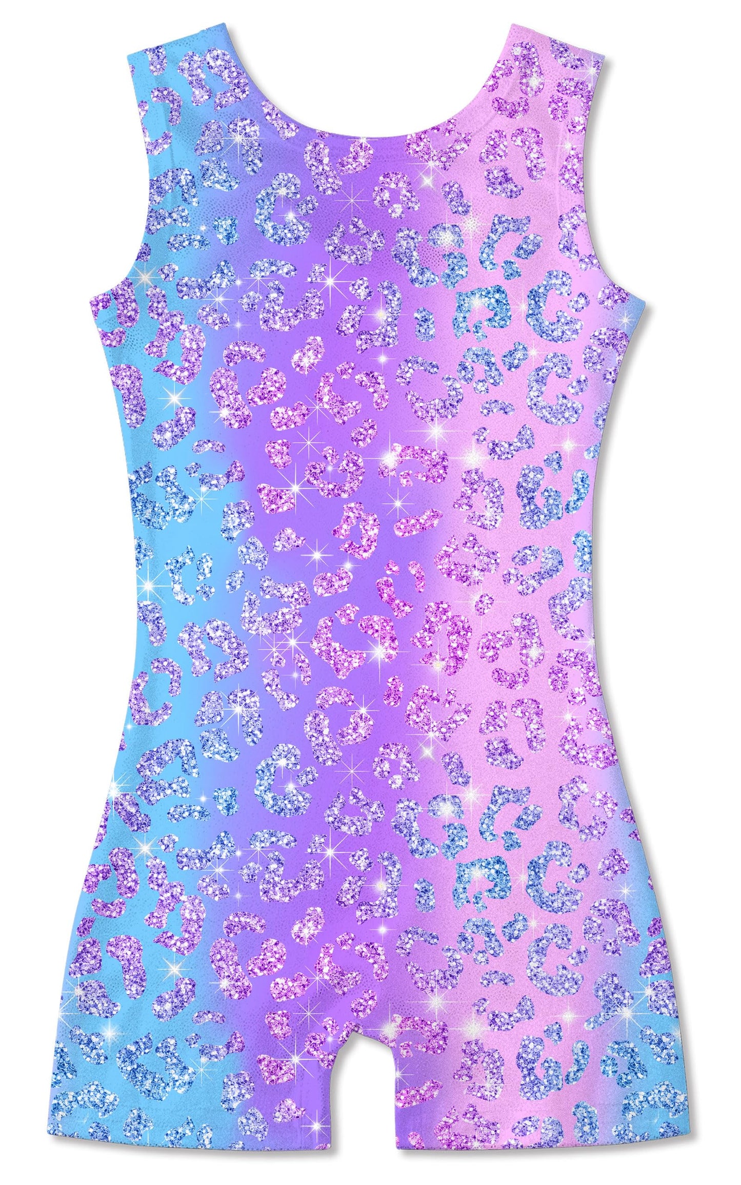 Funnycokid Gymnastics Leotards for Girls Dance Clothes Sparkly Outfits Unitard with Shorts, Leopard Diamond Purple, 7-8 Years